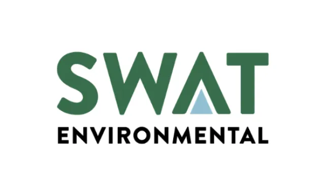 SWAT Environmental logo with dark green and black text and a blue triangle inside the letter A on a white background