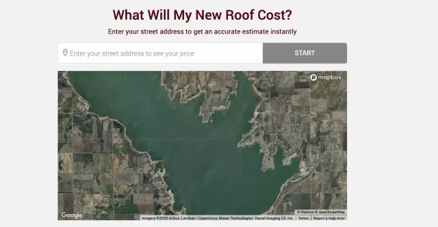 Online tool to estimate roof cost by entering street address with satellite map view