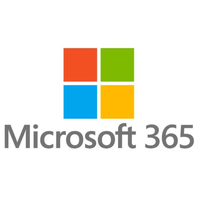 Microsoft 365 logo with four colored squares in red, green, blue, and yellow above gray text on white background