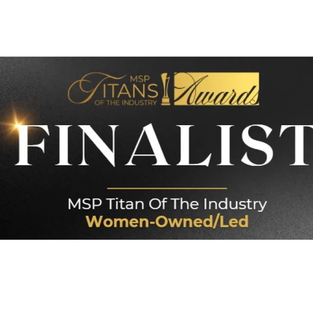 MSP Titan of the Industry Awards finalist banner for Women-Owned/Led businesses with gold and white text on black background