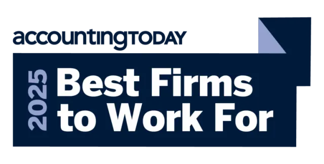Accounting Today 2025 Best Firms to Work For award logo with bold text and blue accents
