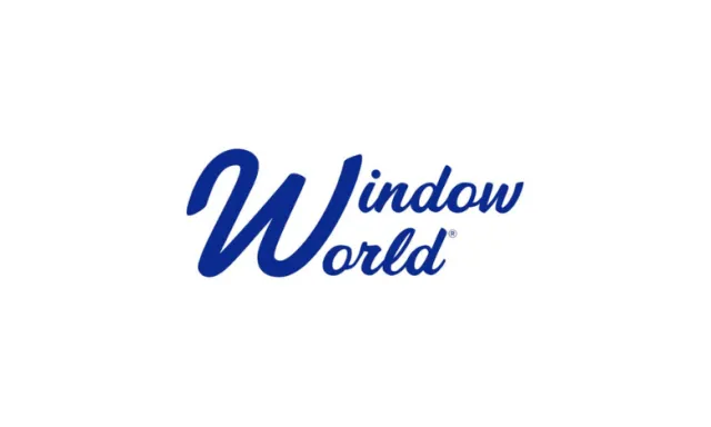 Window World logo featuring blue cursive text on a white background