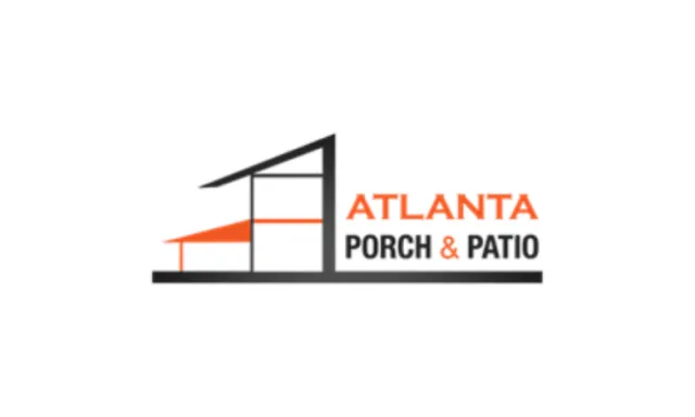Atlanta Porch & Patio logo featuring a stylized house roof and outdoor patio in black and orange colors