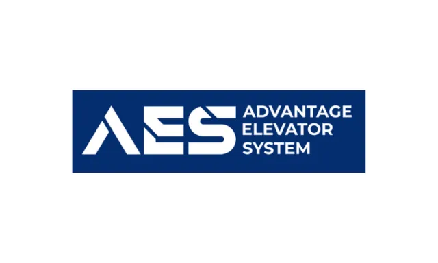Advantage Elevator System logo with AES initials in white on a blue rectangular background