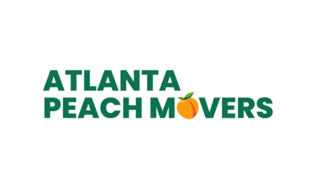 Atlanta Peach Movers logo with green text and a peach icon replacing the letter O on a white background.
