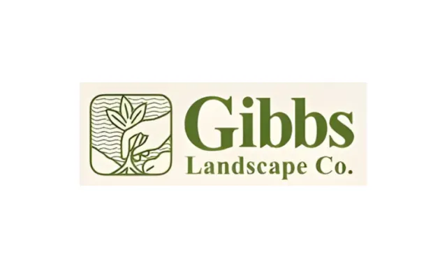 Gibbs Landscape Co. logo with stylized plant icon and green text on beige background
