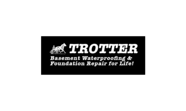 Trotter logo with horse and carriage icon, offering basement waterproofing and foundation repair services