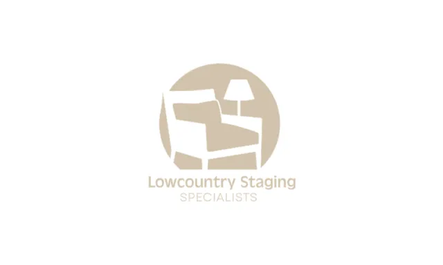 Lowcountry Staging Specialists logo featuring a chair and lamp graphic in beige tones.