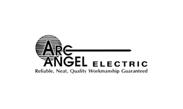 Black and white Arc Angel Electric logo with tagline Reliable, Neat, Quality Workmanship Guaranteed