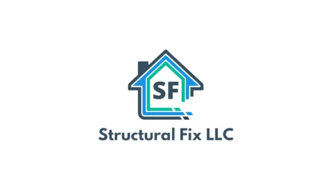 Structural Fix LLC logo with stylized house outline and SF initials in blue and green on white background