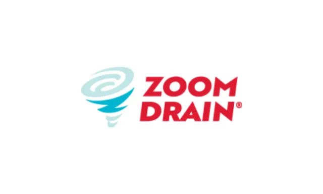 Zoom Drain logo with a blue and white swirl graphic next to bold red text on a white background
