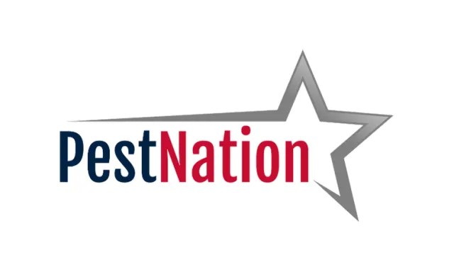 PestNation logo with red and dark blue text and a silver star outline on a white background