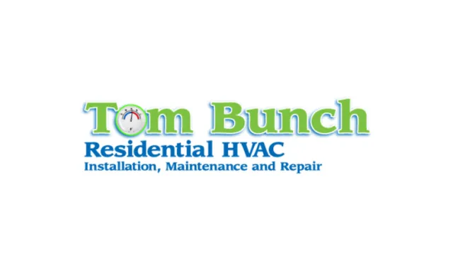 Tom Bunch Residential HVAC logo with a temperature gauge, specializing in installation, maintenance, and repair services.