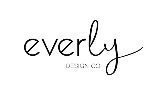Minimalist Everly Design Co logo with elegant black script and clean typography on white background