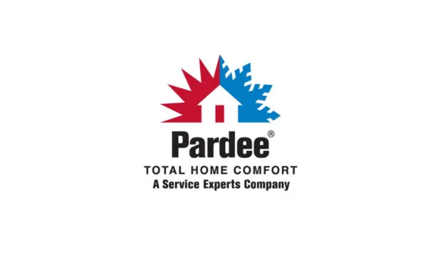 Pardee logo with red sun and blue snowflake representing total home comfort services.