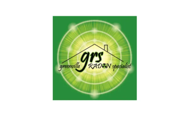 Greenville Radon Specialist logo with green house outline and glowing circular background