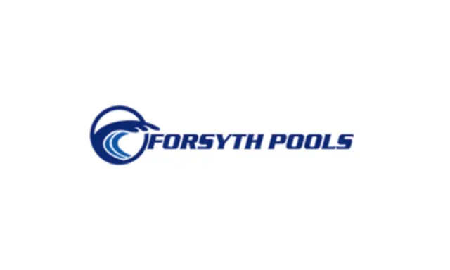Forsyth Pools logo with stylized wave and circular design in blue text on white background