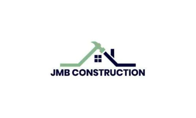 JMB Construction logo featuring a house roof design with a hammer integrated into the roofline and company name below.