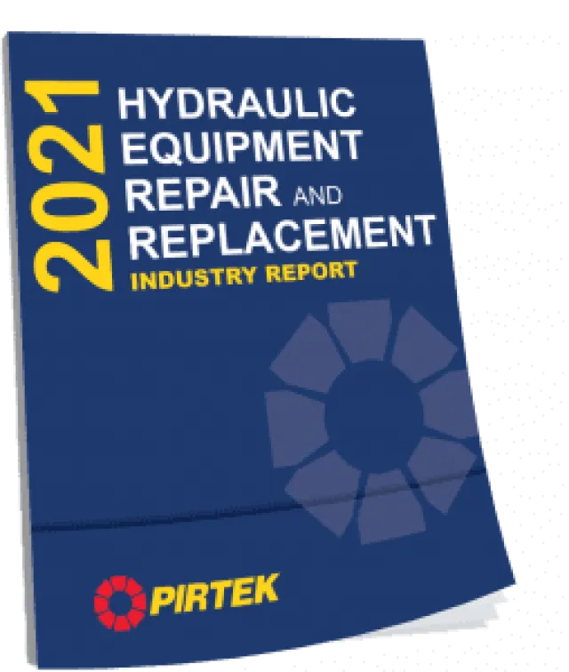 2021 Hydraulic Equipment Repair and Replacement Industry Report cover by PIRTEK with blue background