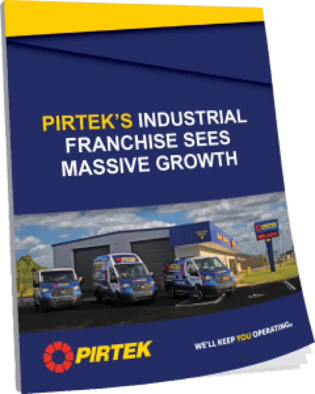 Pirtek industrial franchise with service vehicles at a facility highlighting massive growth announcement.