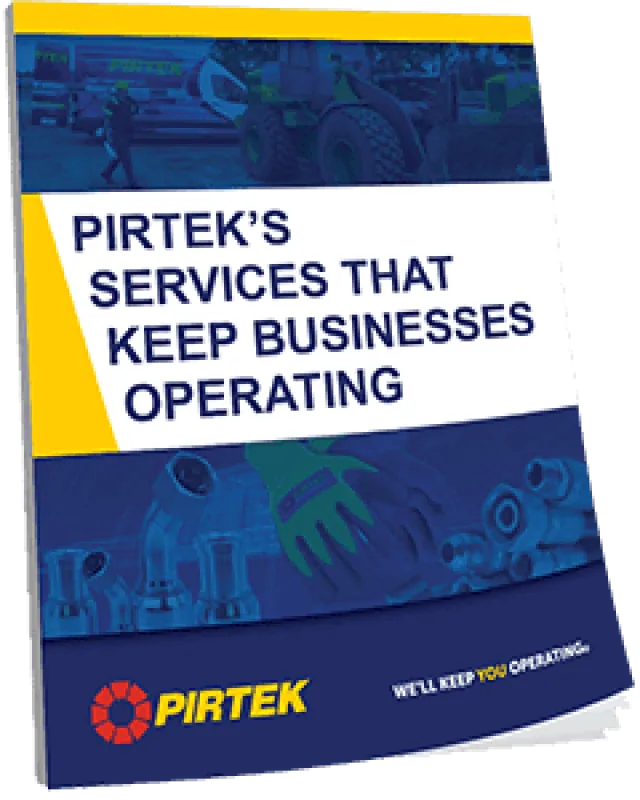 Cover of Pirtek brochure highlighting services that keep businesses operating efficiently.
