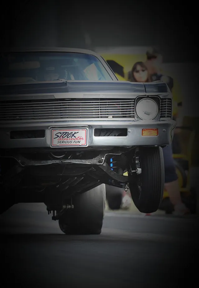 a car on two wheels