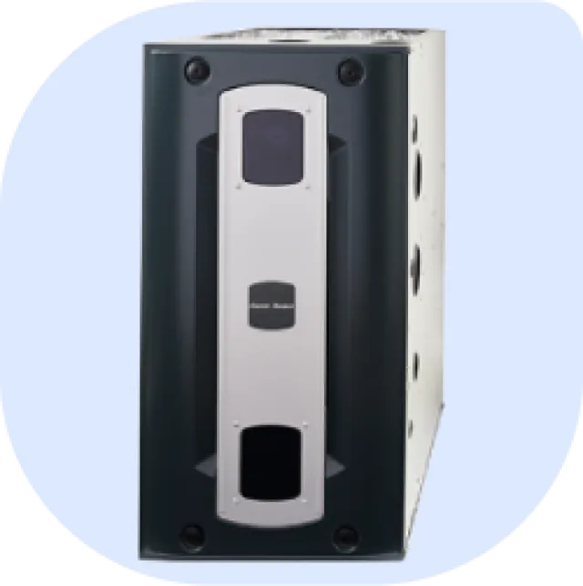 Front view of a modern black and silver electronic device with lenses and sensors on a light background.