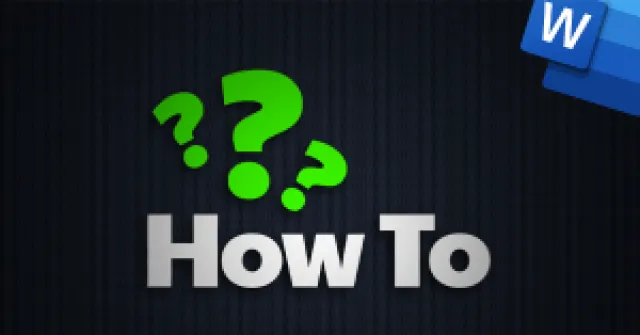 How To text with green question marks above on dark striped background and small Microsoft Word icon in corner