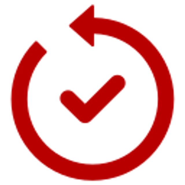 Red circular arrow surrounding a red check mark symbolizing refresh or completed update action.