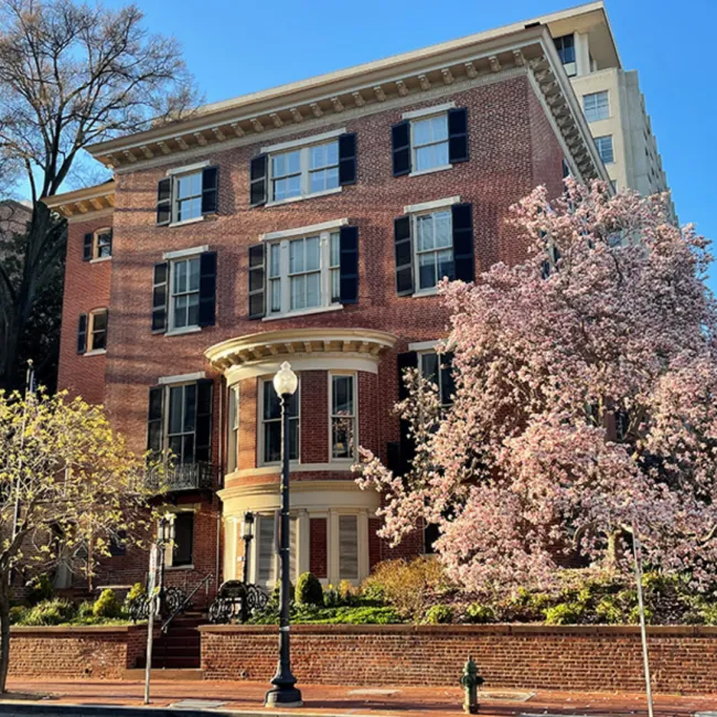 a building with a tree in front