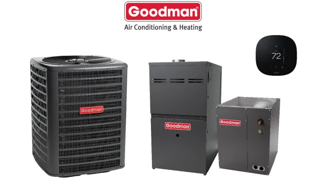 a group of single stage air conditioning equipment and furnace - goodman