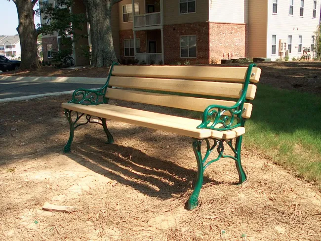 a couple of benches sit unoccupied