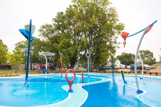 a pool with a slide and a slide in it