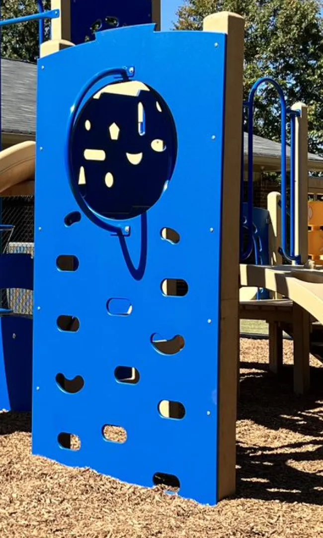 a blue and white playground slide