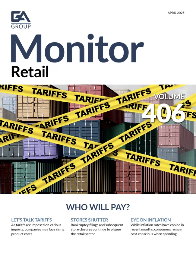 Cover of Monitor Retail magazine, featuring stacked shipping containers and a bold 'TARIFFS' warning.