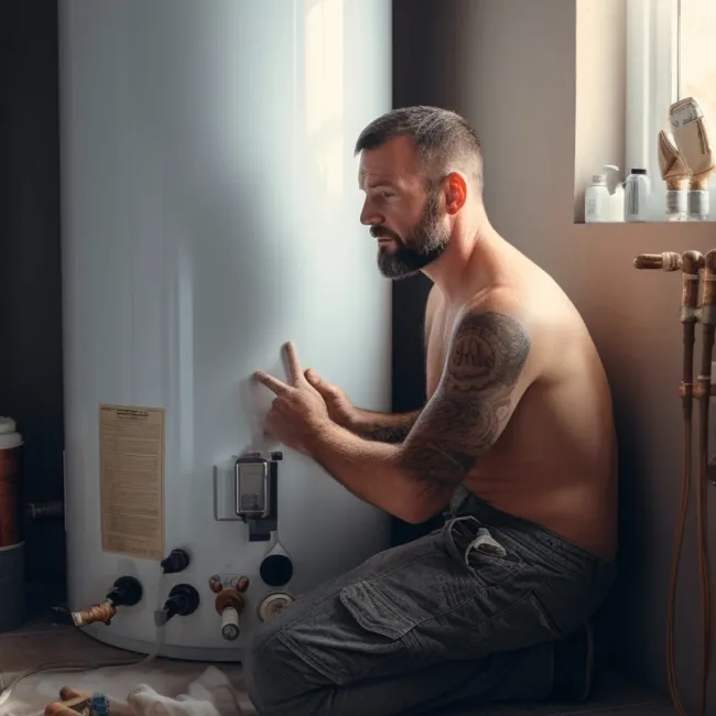 a person squatting in front of a refrigerator