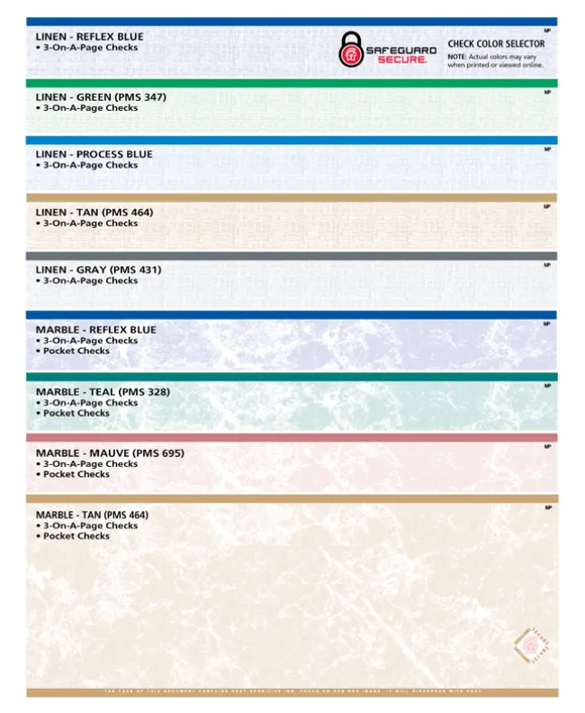 Standard Secure 3-On-A-Page Check Color Guide