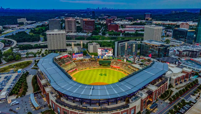 a sports stadium with a field