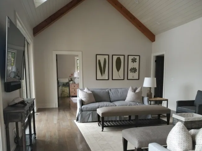 a living room with a wood floor