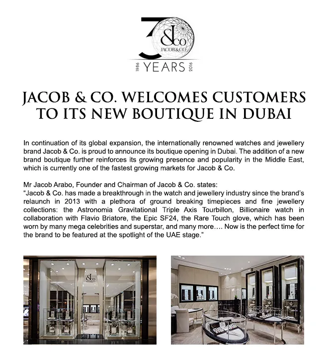 Dubai New Watch and Jewelry Boutique Jacob Co. Jacob Co