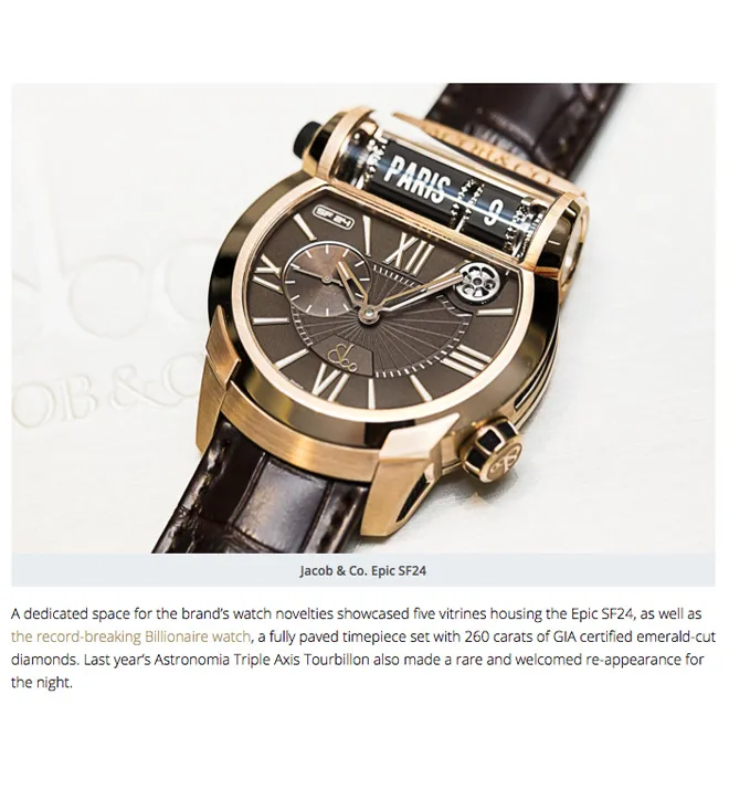 JACOB & CO. ANNUAL TIMEPIECE AND JEWELRY EXHIBITION IN MONTE CARLO