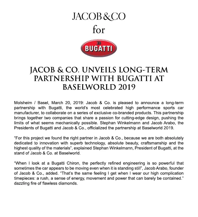 Bugatti Watch Partnership with Jacob Co. Jacob Co