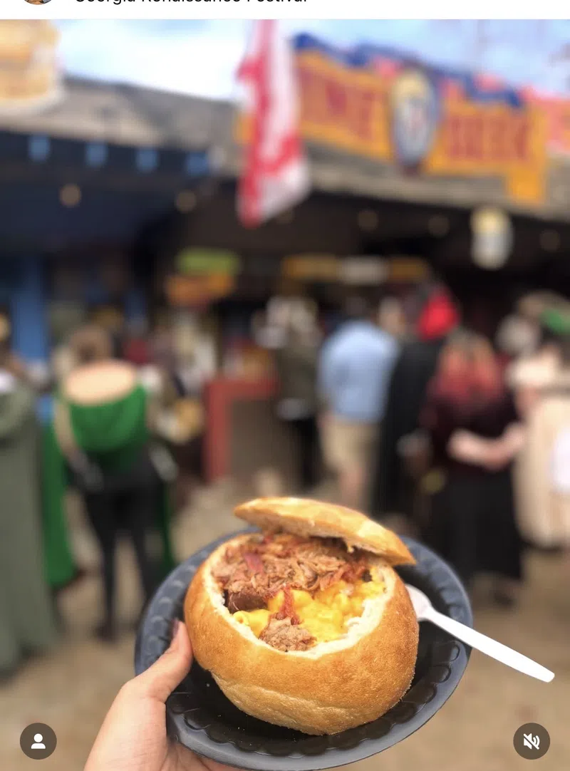 A hearty bread bowl served at a Georgia Renaissance Festival food court