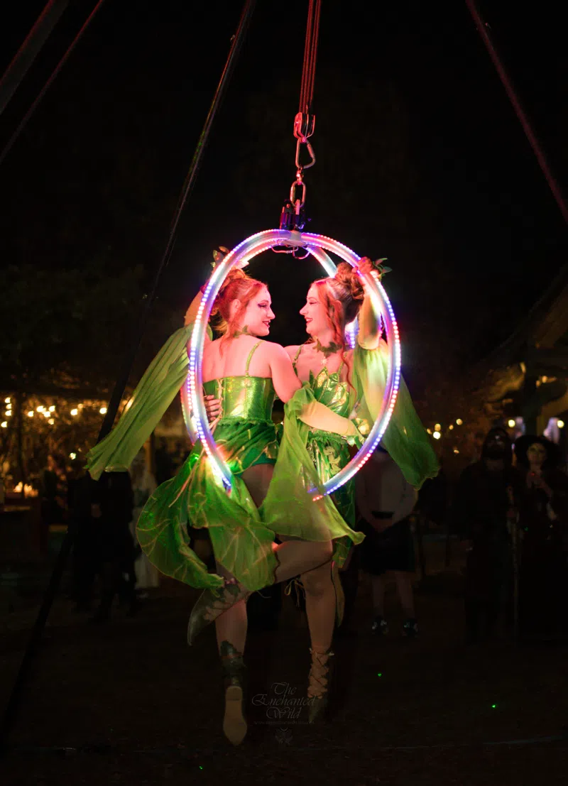 Aerial lyra performers at GARF After Dark