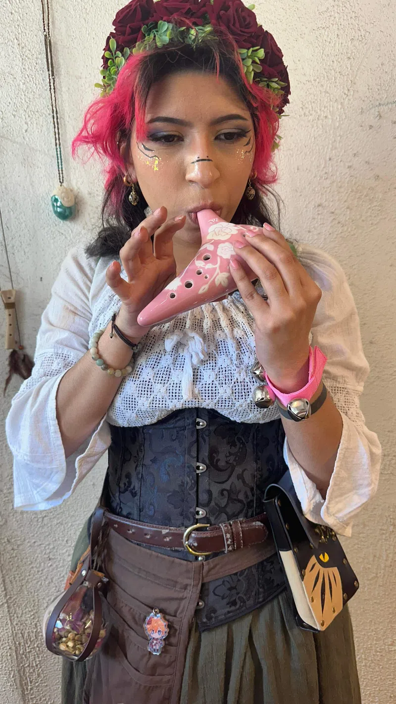 A pink rose ocarina by Songbird Ocarina