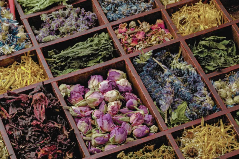 Dried herbs and botanicals for tea