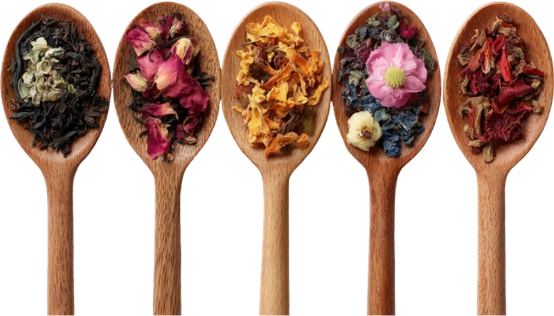 Spoons of loose tea