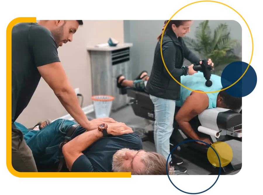 Chiropractors provide spinal adjustments and muscle therapy to patients in a clinic setting for pain relief.