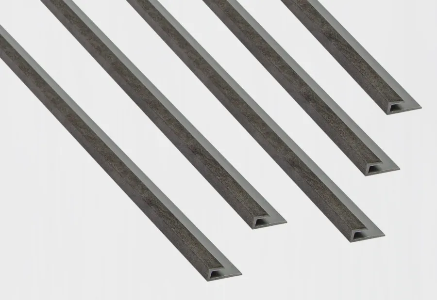 Five long, narrow, angled edge trim pieces arranged diagonally on a white background.
