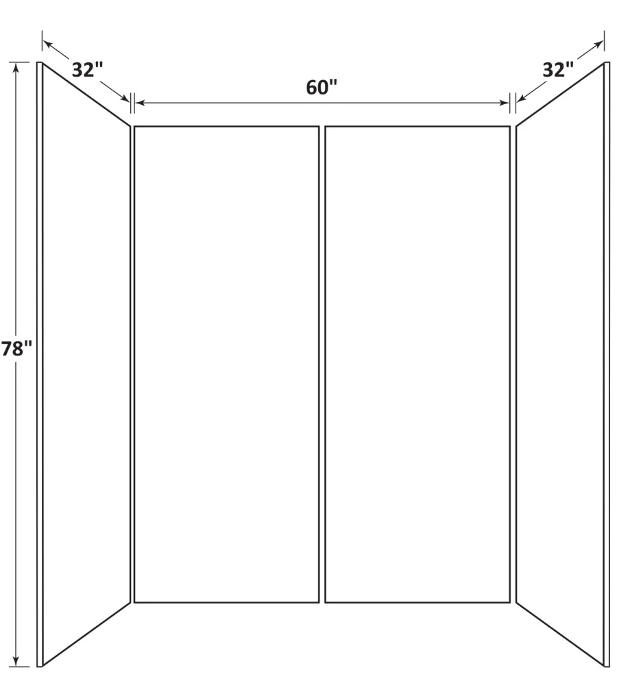 Diagram of a three-panel board measuring 78 inches high, with a center width of 60 inches and side panels 32 inches each.